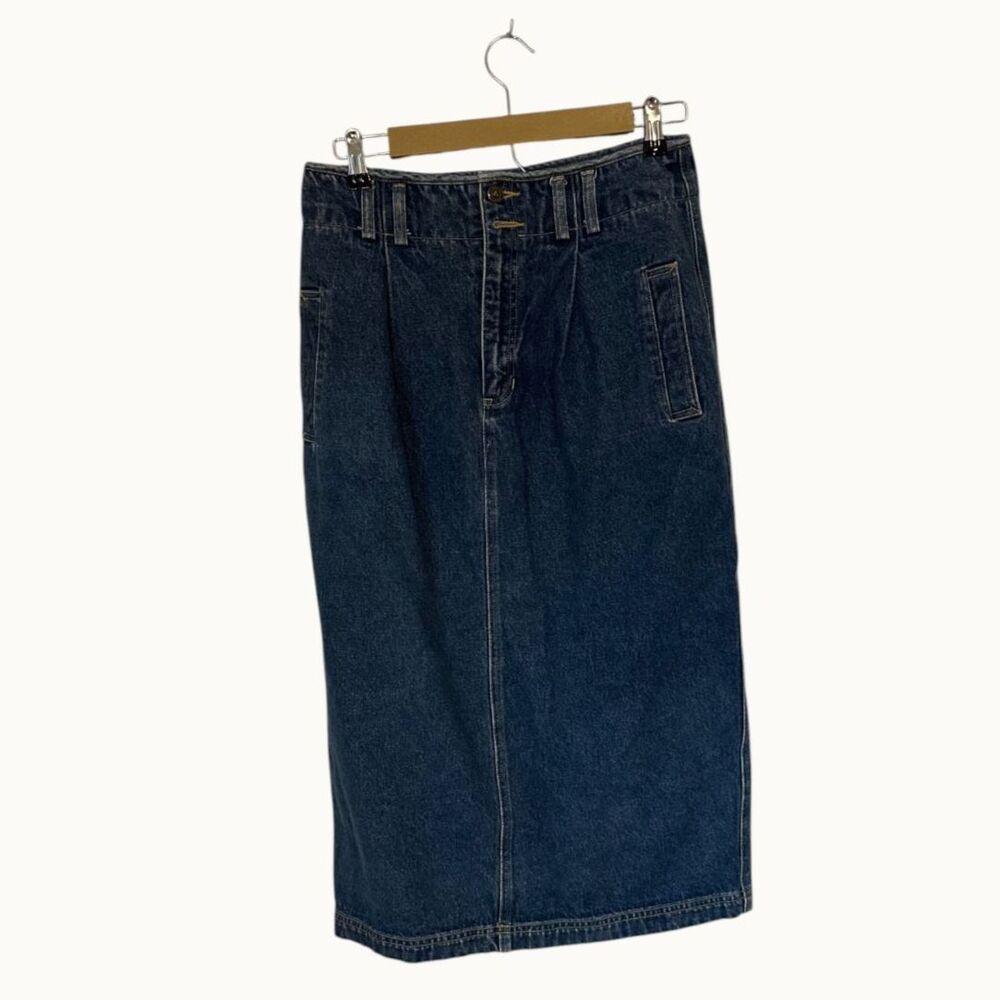 Liz Wear Vintage Dark Denim Midi Skirt 100% Cotton Size 12